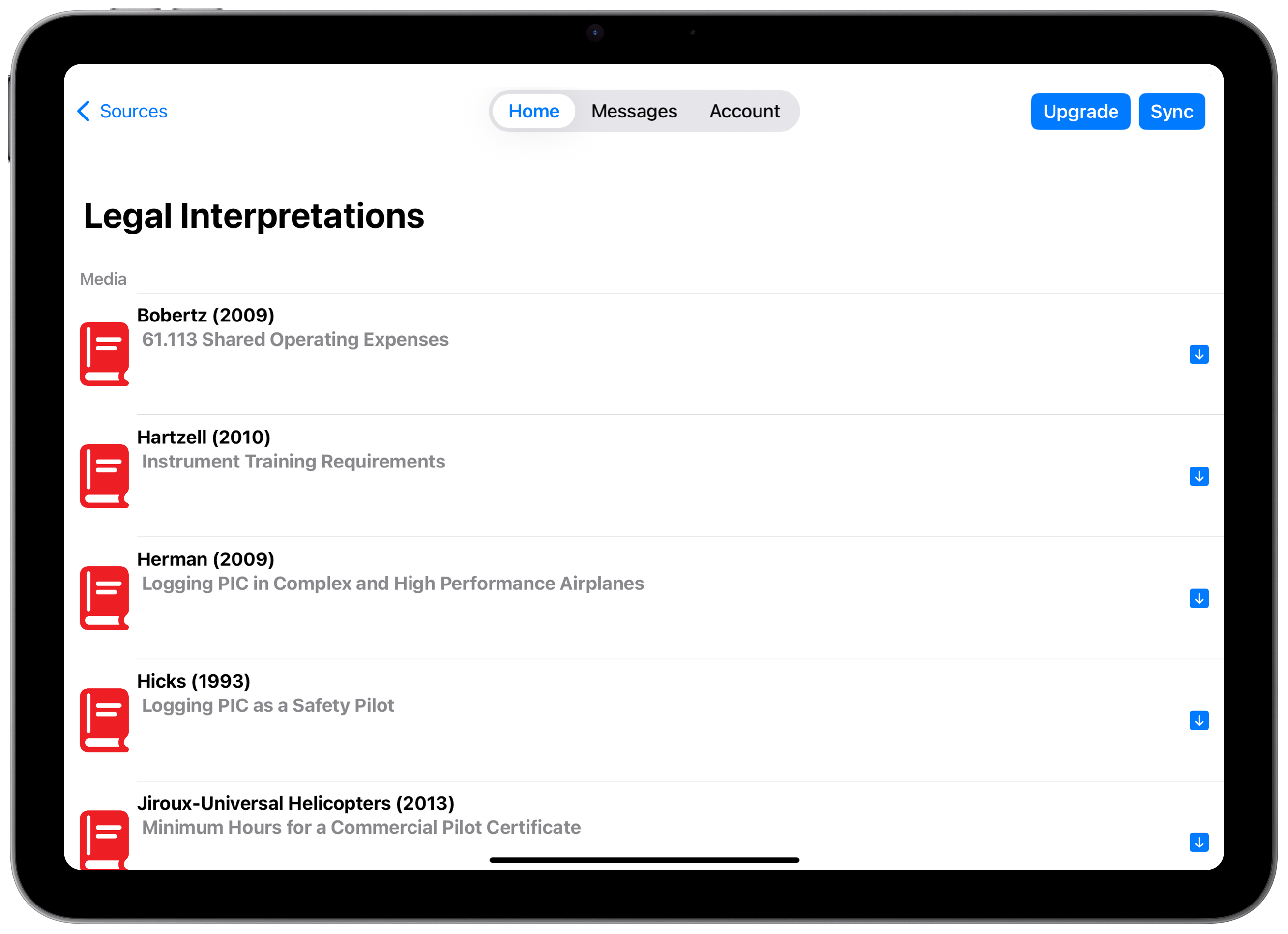 Sources library - iPad view